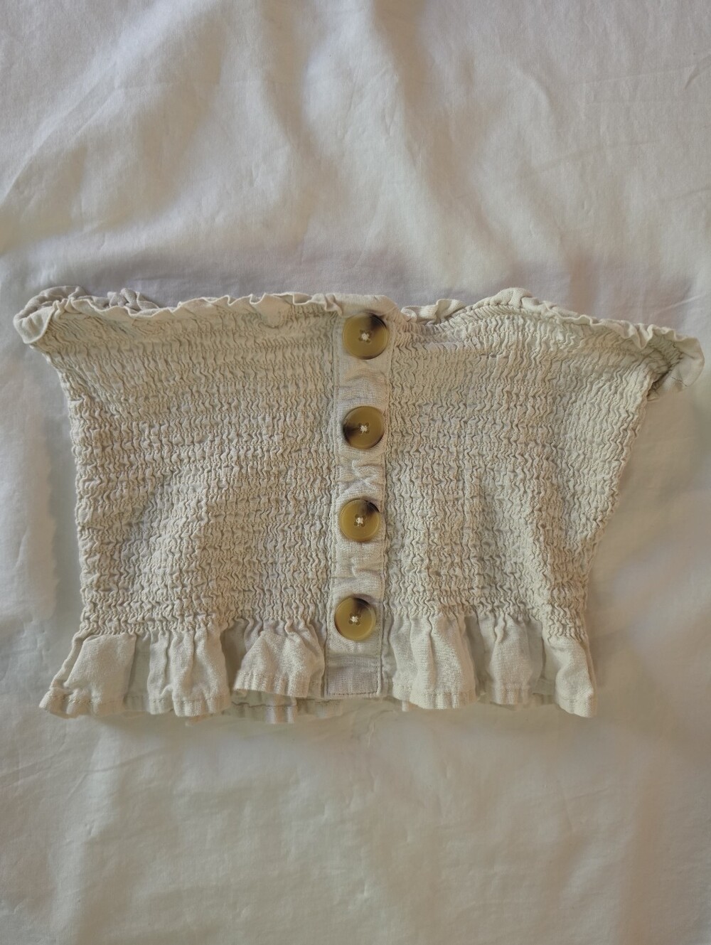 LA Hearts Linen Blend Smocked Tube Top XS Cream Neutral Button Cottagecore Boho